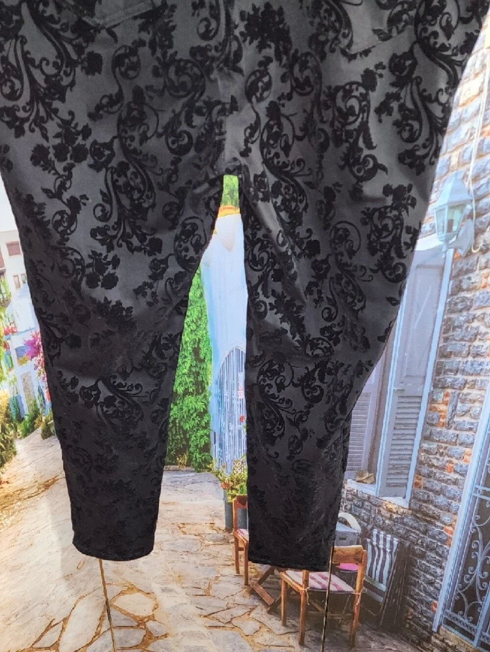 Terra Sky Black Velvet Burnout Floral Skinny Pants Size 2x - Picture 6 of 12
